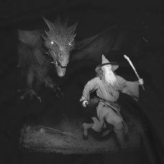 Wizard and Dragon Night Chase Gandalf Adventures Funny Graphic T-Shirt